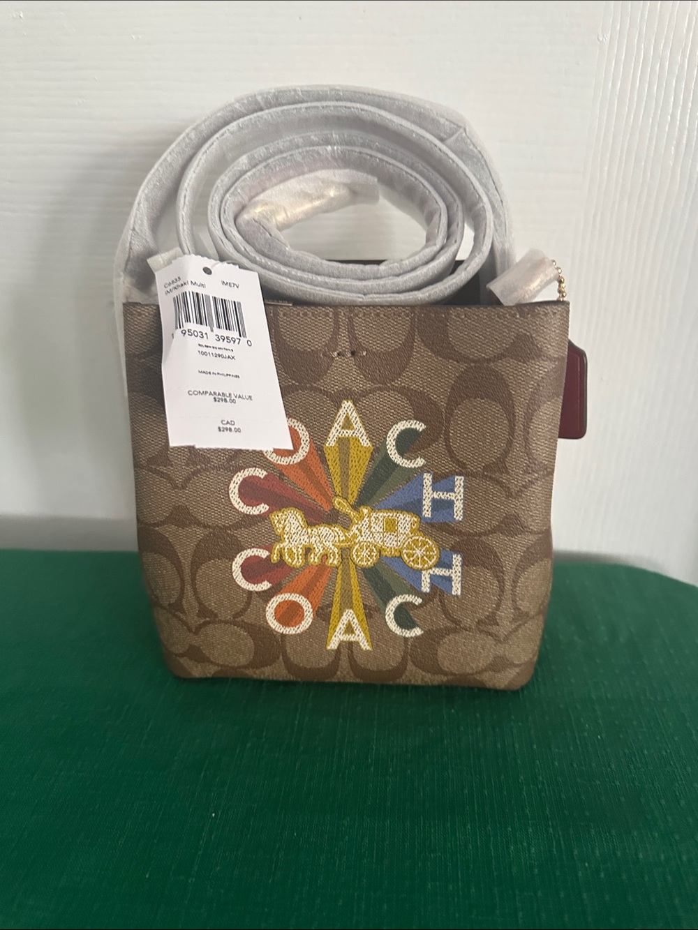 Coach Brown Mini Bucket Crossbody Rainbow Logo